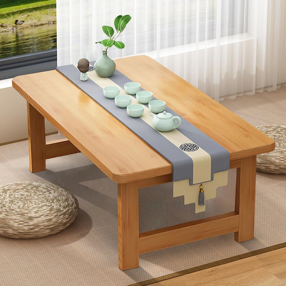 Japanese Floor Sitting Table, Folding Wood Tea Table Chabudai Japanese Coffee Table Low Table for Living Room Home Tatami Office (B 47.2 * 19.6 * 13.7 INCH)