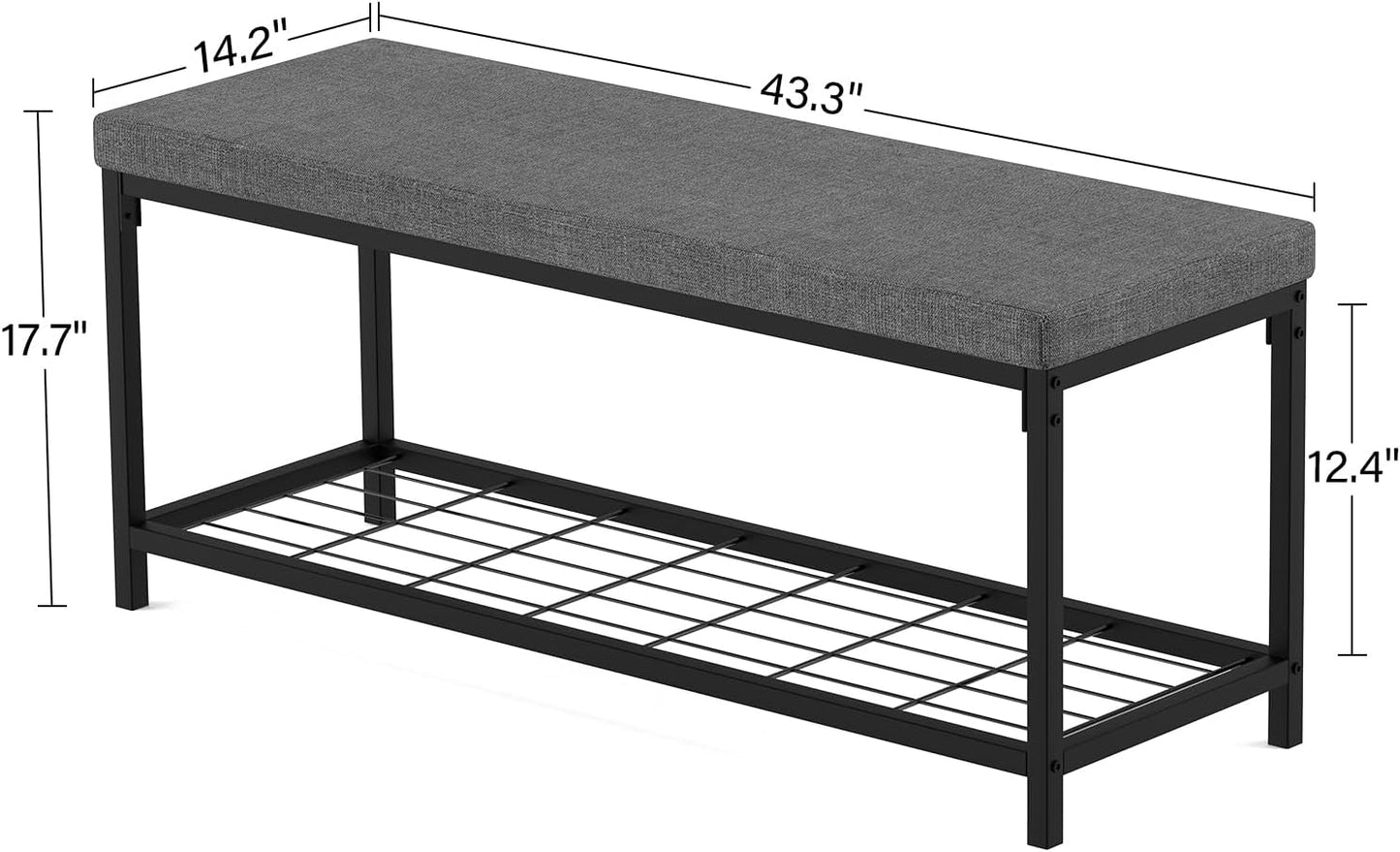Shoe Bench, Entryway Bench with Cushion Seat, Shoe Rack Bench with Storage, Modern Style, Holds Up to 350 lb, for Living Room, Bedroom, Hallway, Grey