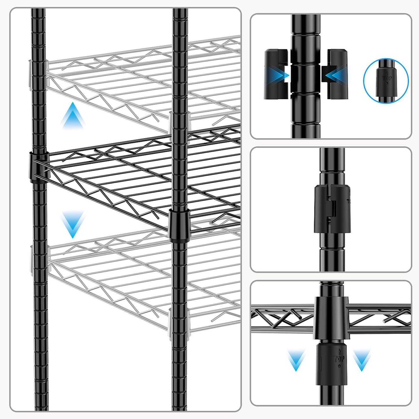 1000 lbs 4Tier Shelf Metal Storage Shelves Wire Rack Closet Organizers with Wheel for Garage Kitchen Bathroom Laundry Black 13.7" D x 29.5" W x 47.2" H