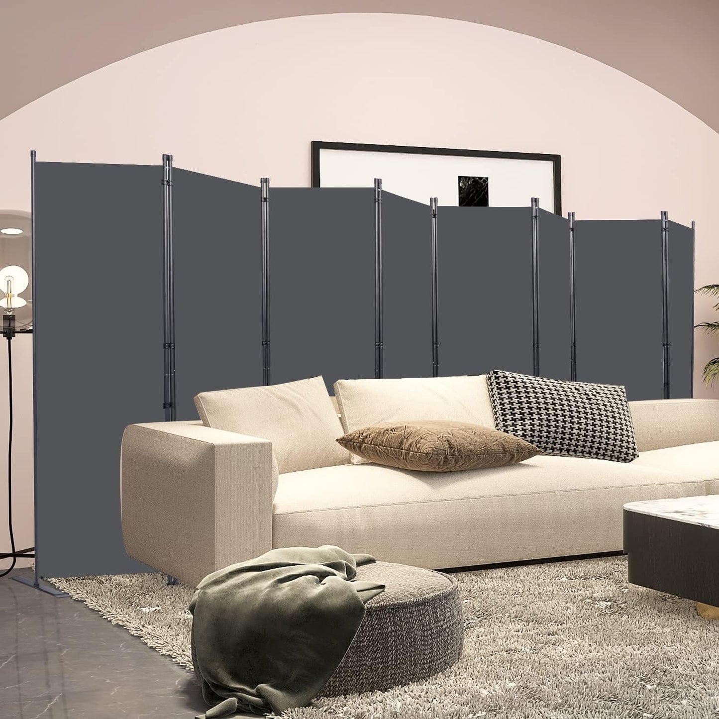 Room Divider, 8 Panel Folding Privacy Screens with Wider Support Feet, 6 Ft Portable Room Partition for Room Separator, 176" W X 71" H, Grey