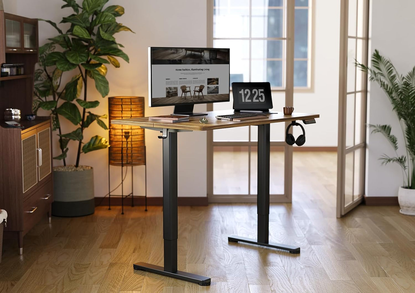 YDN Standing Desk, 40x24 Inch Electric Adjustable Height Stand up Desk, Sit Stand Home Office with Splice Board, Rustic Brown