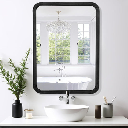 WallBeyond Wood Bathroom Mirror for Wall 24x36 Inch Wooden Frame Rectangle Mirror for Farmhouse Bathroom Vanity Wall Mounted Decorative Mirror (Horizontal/Vertical Black)
