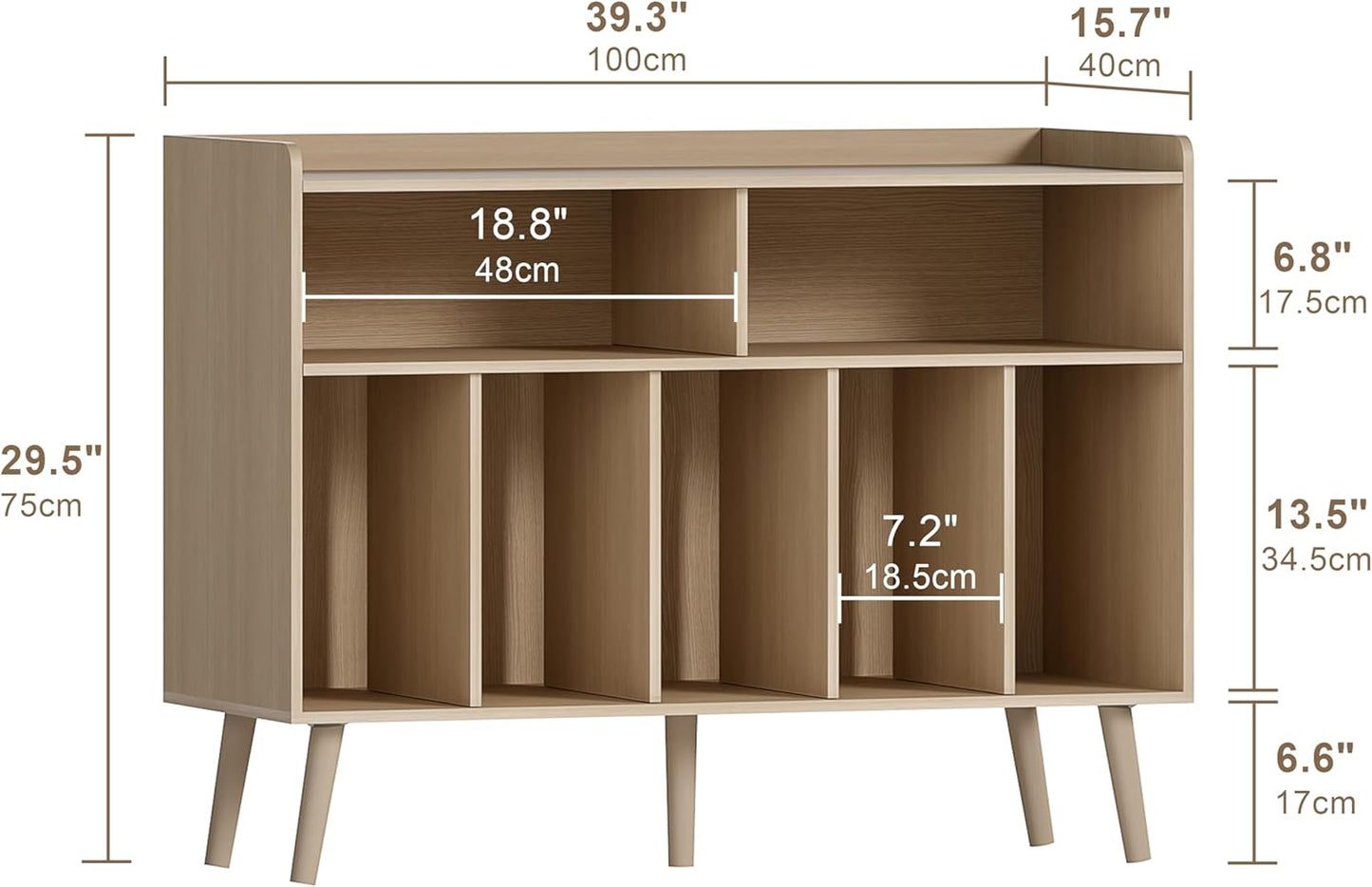 ChooChoo Record Player Stand, Turntable Stand with Vinyl Storage, Record Player Cabinet Up to 350 Albums, Cube Storage Organizer for Living Room, Natural