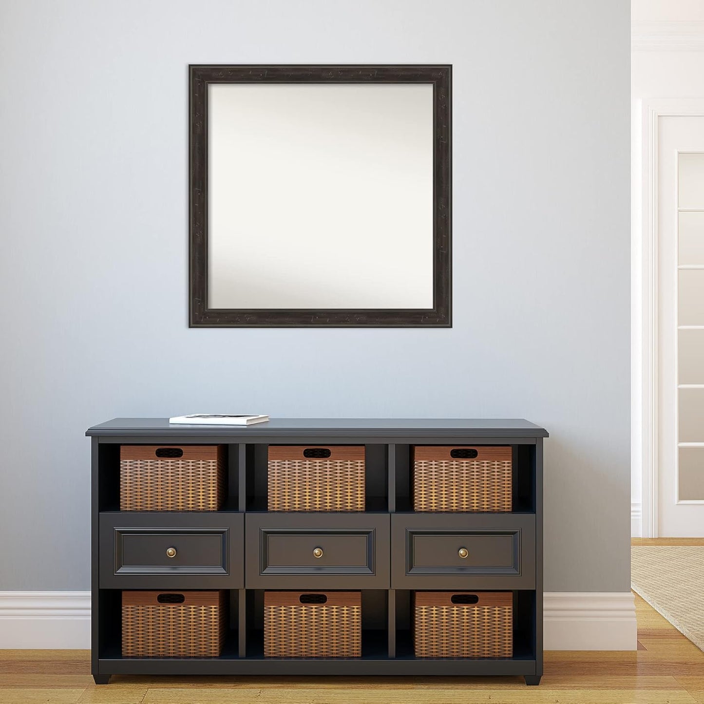 Amanti Art Brown Bathroom Mirror for Over Sink, 32x32 Shipwreck Greywash Square Vanity Mirror, Large Traditional Frame, Hangs Horizonally and Vertically, Bathroom Wall Decor, Non-Beveled Edge