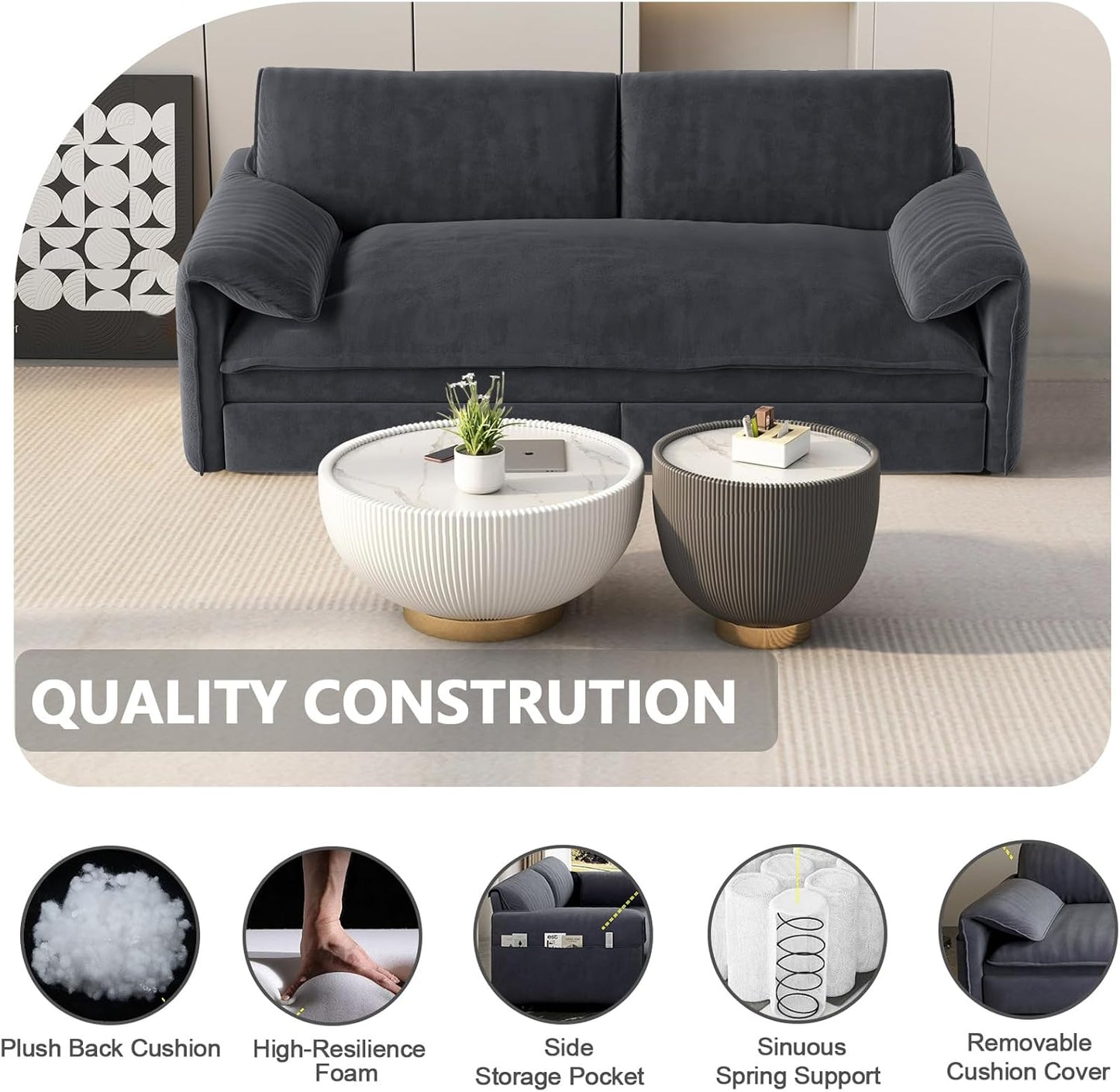 66" Queen Size Pull Out Couch Bed Convertible Sleeper Loveseat Sofa Velvet Futon Sofá Bed Oversized 3 in 1 Pullout Sofa&Couch for Side Storage and Soft Armrest for Living Room, Office, Apartment, RV