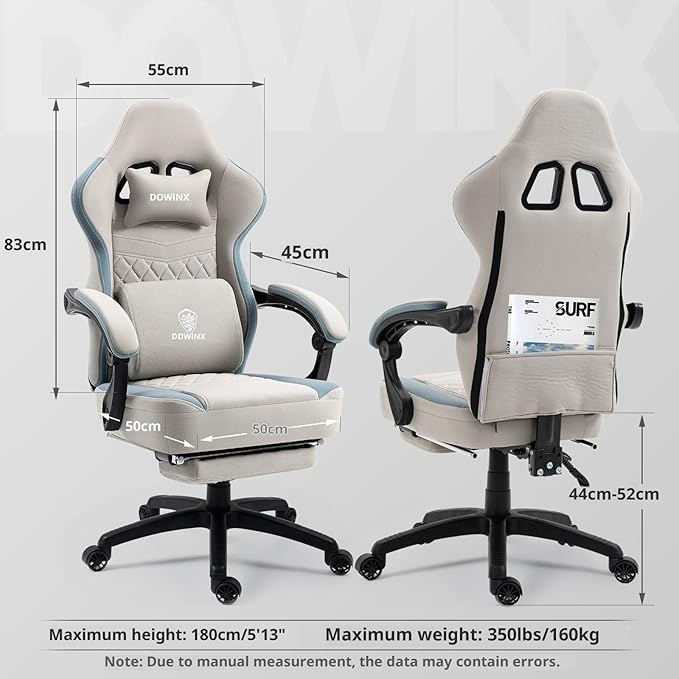 Dowinx Gaming Chair Breathable Fabric Game Chair with Gel Pad and Storage Bag, Comfortable Gamer Chair with Pocket Spring Cushion,Ergonomic Computer Chair with Footrest,Grey
