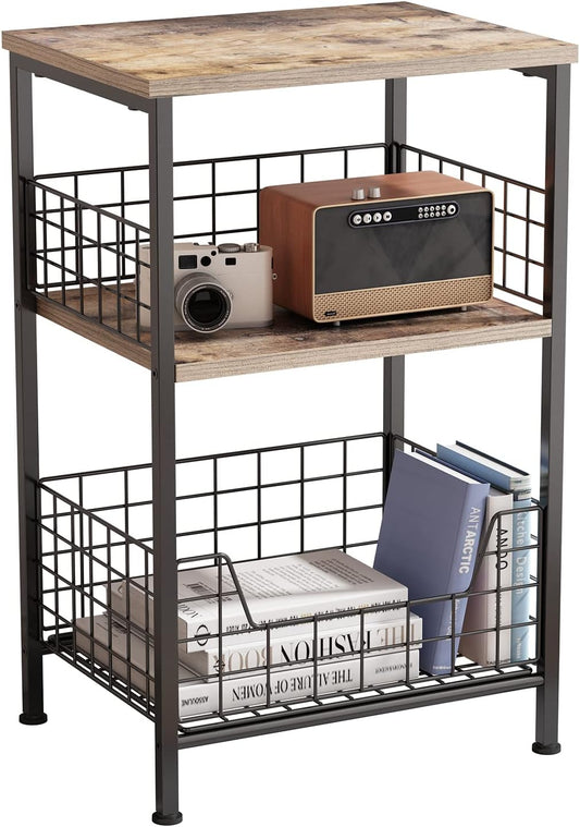 X-cosrack Side Table, Small End Table Record Player Stand with Storage, Vinyl Record Storage Night Stand for Living Room, Bedroom,Office(Patent Pending)(Brown&Black)