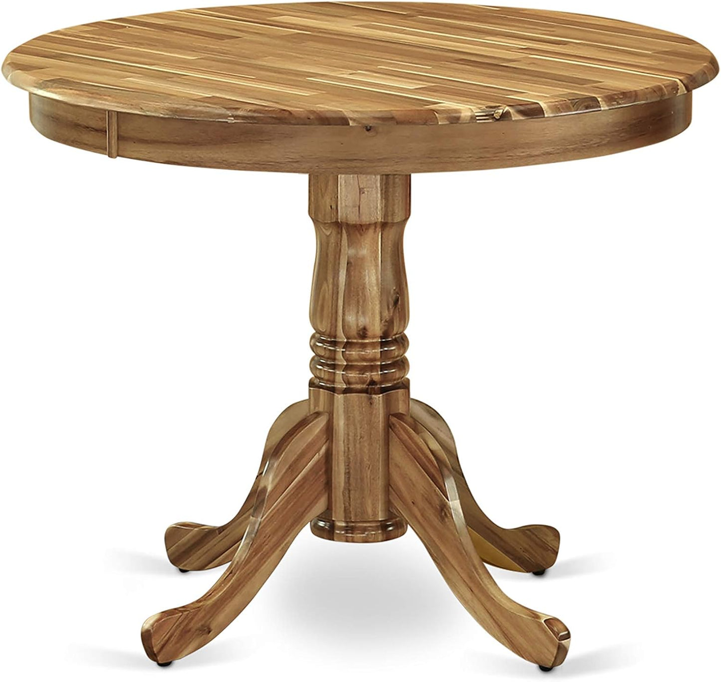 East West Furniture ANLA5-ANA-05 5 Piece Dining Room Table Set Includes a Round Kitchen Table with Pedestal and 4 Grey Linen Fabric Parson Dining Chairs, 36x36 Inch, Natural