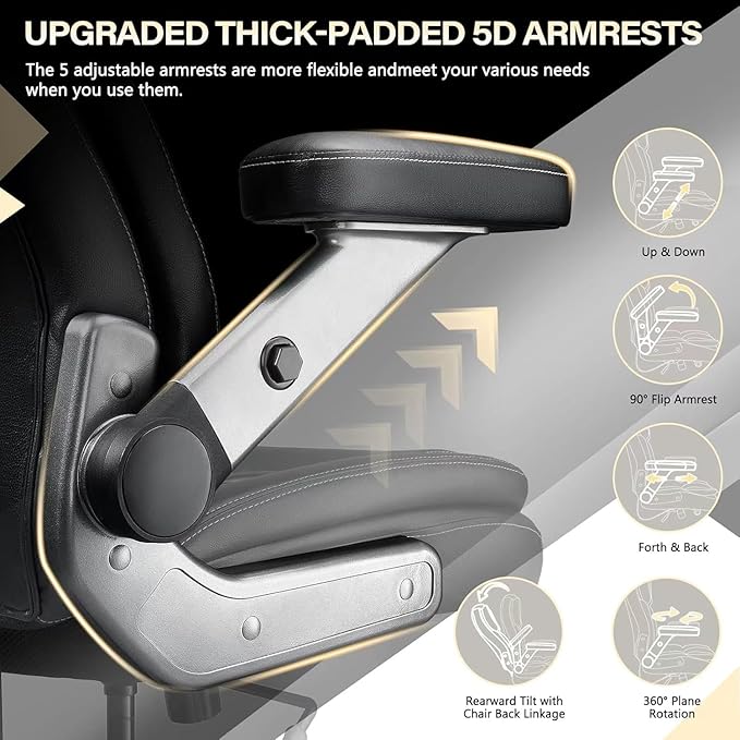 700LBS Large Heavy Duty Office Chair with 5D Flip Arms, Comfy Big and Tall Executive Office Desk Chair with Pocket Spring Cushion, High Back Computer Chair with Lumbar Support,Dual Rubber Wheel