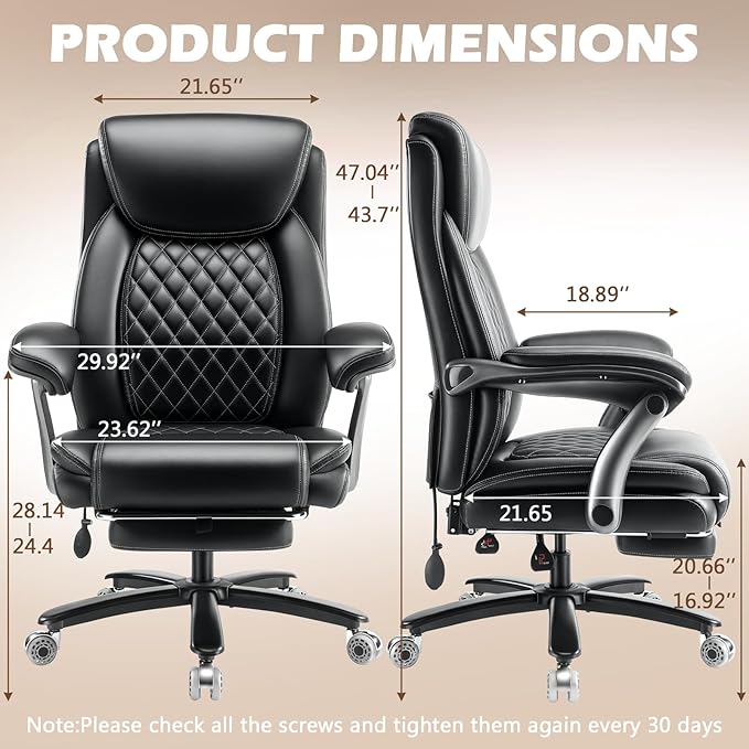 600LBS Large Heavy Duty Office Chair with Foot Rest,Reclining Big and Tall Office Chair with Pocket Spring Cushion, Comfy High Back with Adjustable Lumbar Support,Dual Rubber Wheel