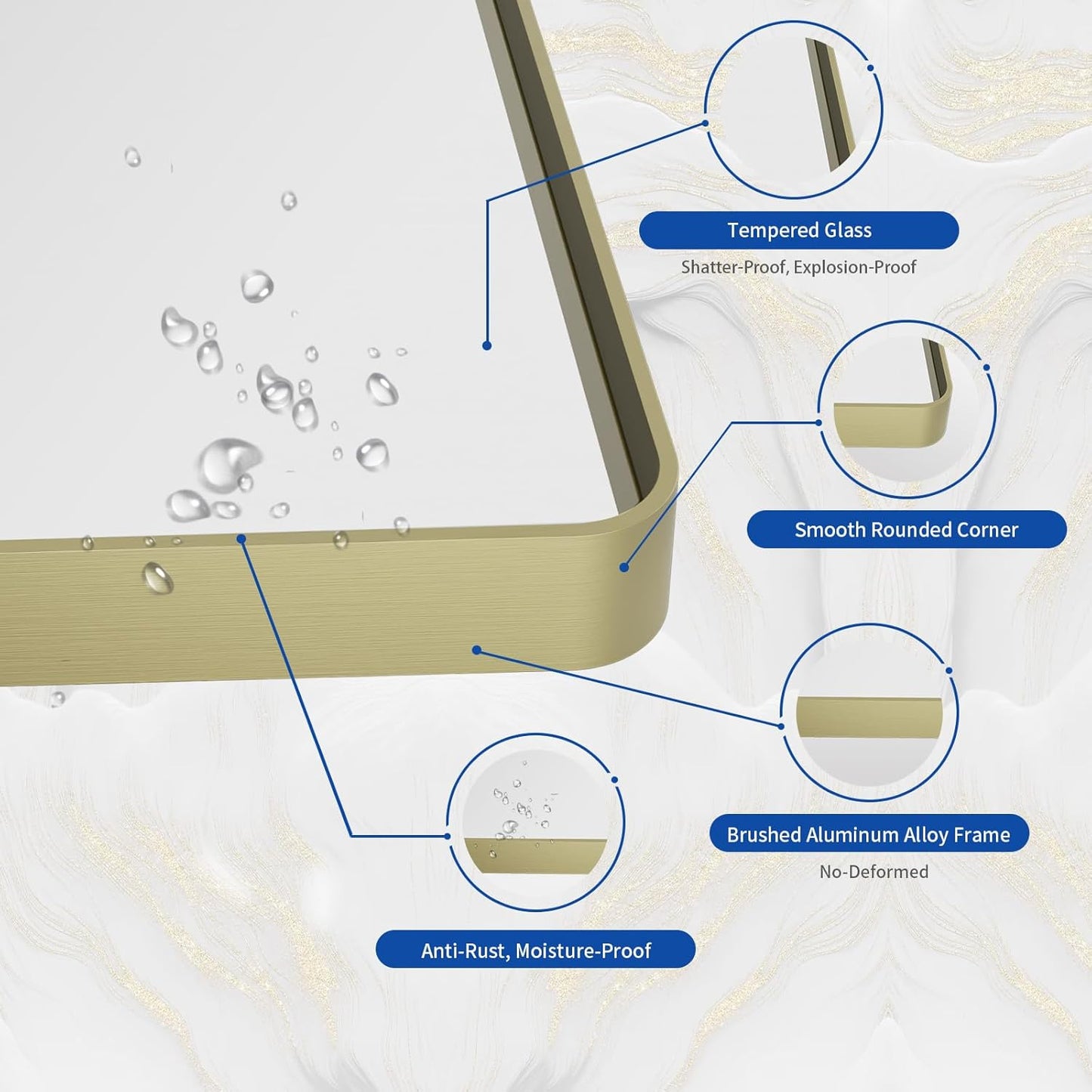 WEER Gold Bathroom Mirror, 24X32 Inch Brushed Gold Metal Frame Mirror, Rounded Rectangle Gold Bathroom Vanity Mirror for Wall, Tempered Glass, Anti-Rust, Hangs Horizontally or Vertically