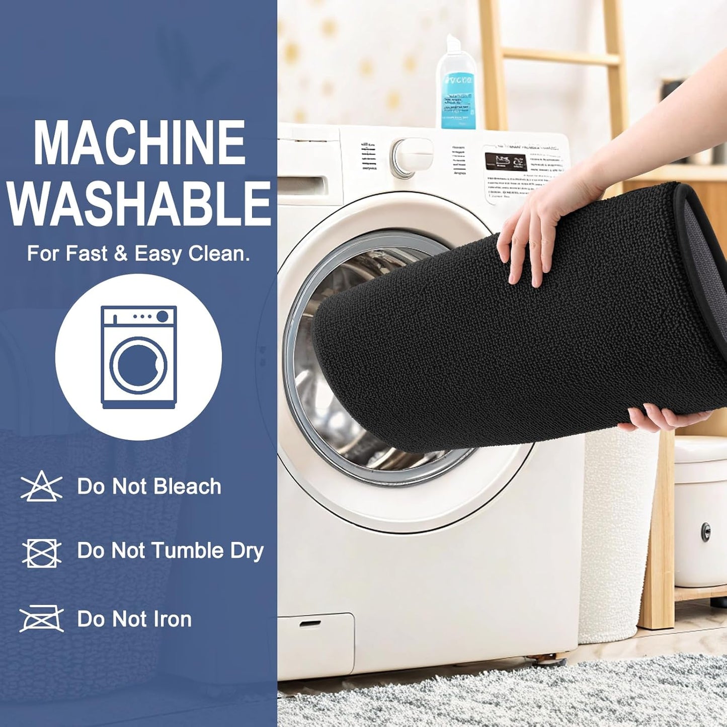 OLANLY Thick Memory Foam Bath Mat Rug 47x20, Extra Soft Absorbent Bathroom Rug, Quick Dry Bath Mats, Non-Slip, Machine Washable Carpet for Bathroom, Tub and Shower, Home Decor Accessories, Black