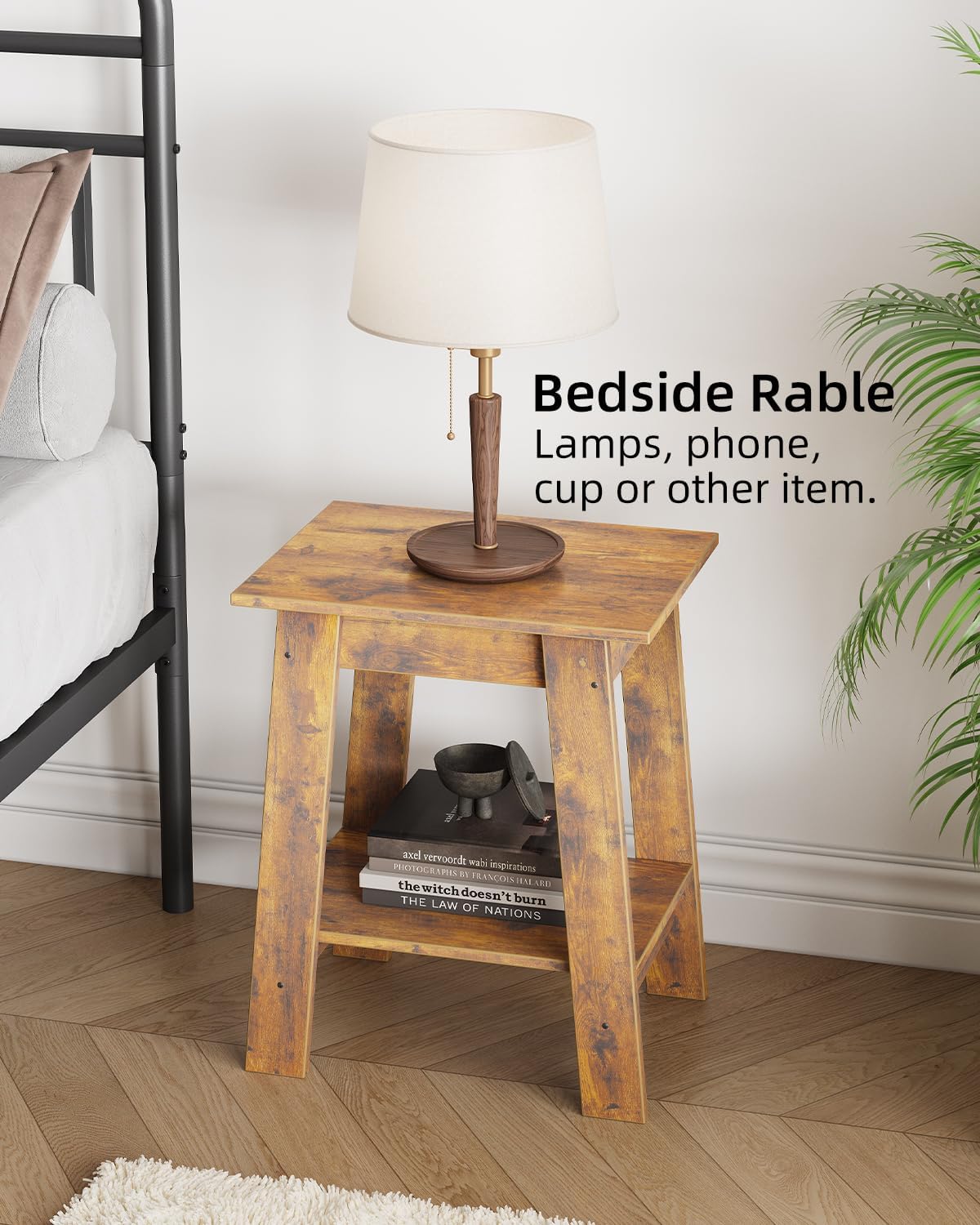Garvee End Table, Side Table with 2-Tier Storage Shelf, Sofa Table for Small Space, Square Nightstand for Entryway, Farmhouse, Living Room, Easy Assembly, Rustic Brown