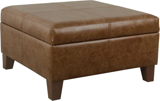 Homepop Home Decor | K2380-YDQY-2 | Luxury Large Faux Leather Square Storage Ottoman | Ottoman with Storage for Living Room & Bedroom, Brown