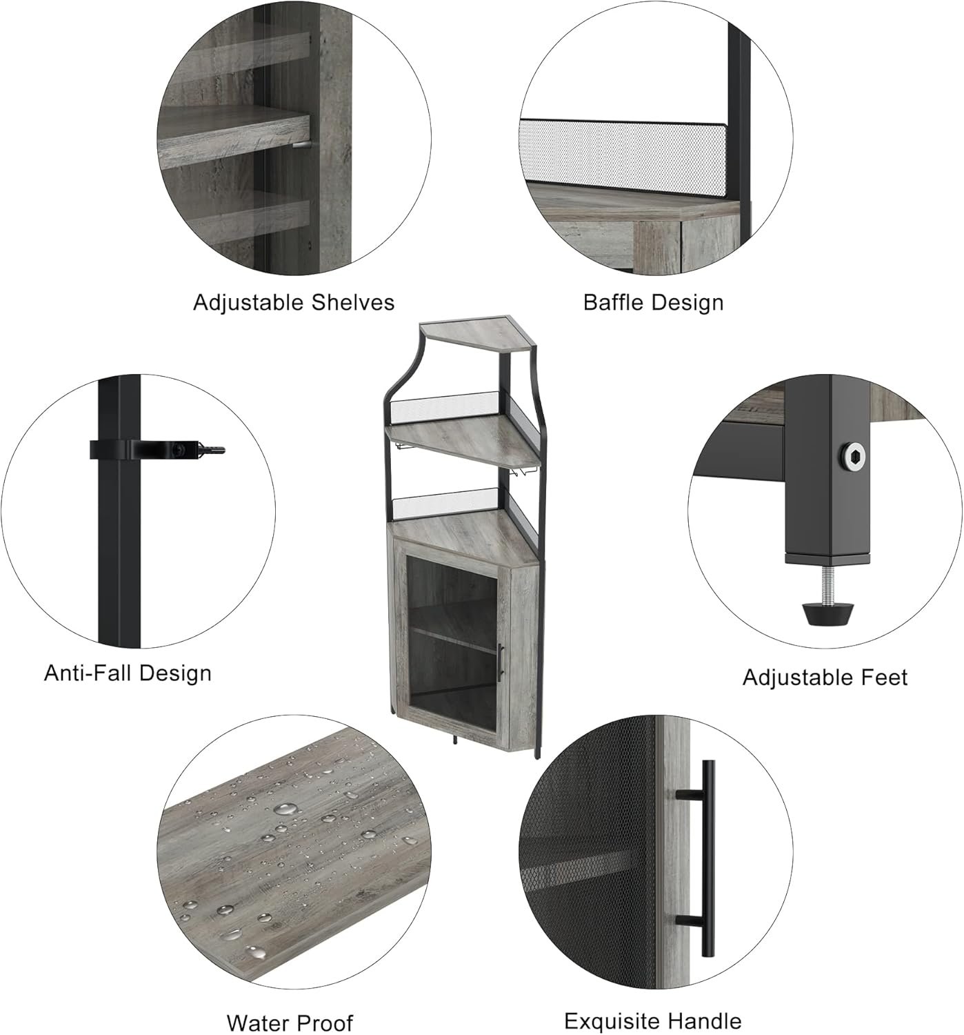 GAOMON Corner Wine Cabinet with Removable Wine Rack, Wine Bar Cabinet with Barn Door and Adjustable Shelves, Industrial Wine Cabinet for Dining Room, Living Room,Kitchen (Grey)