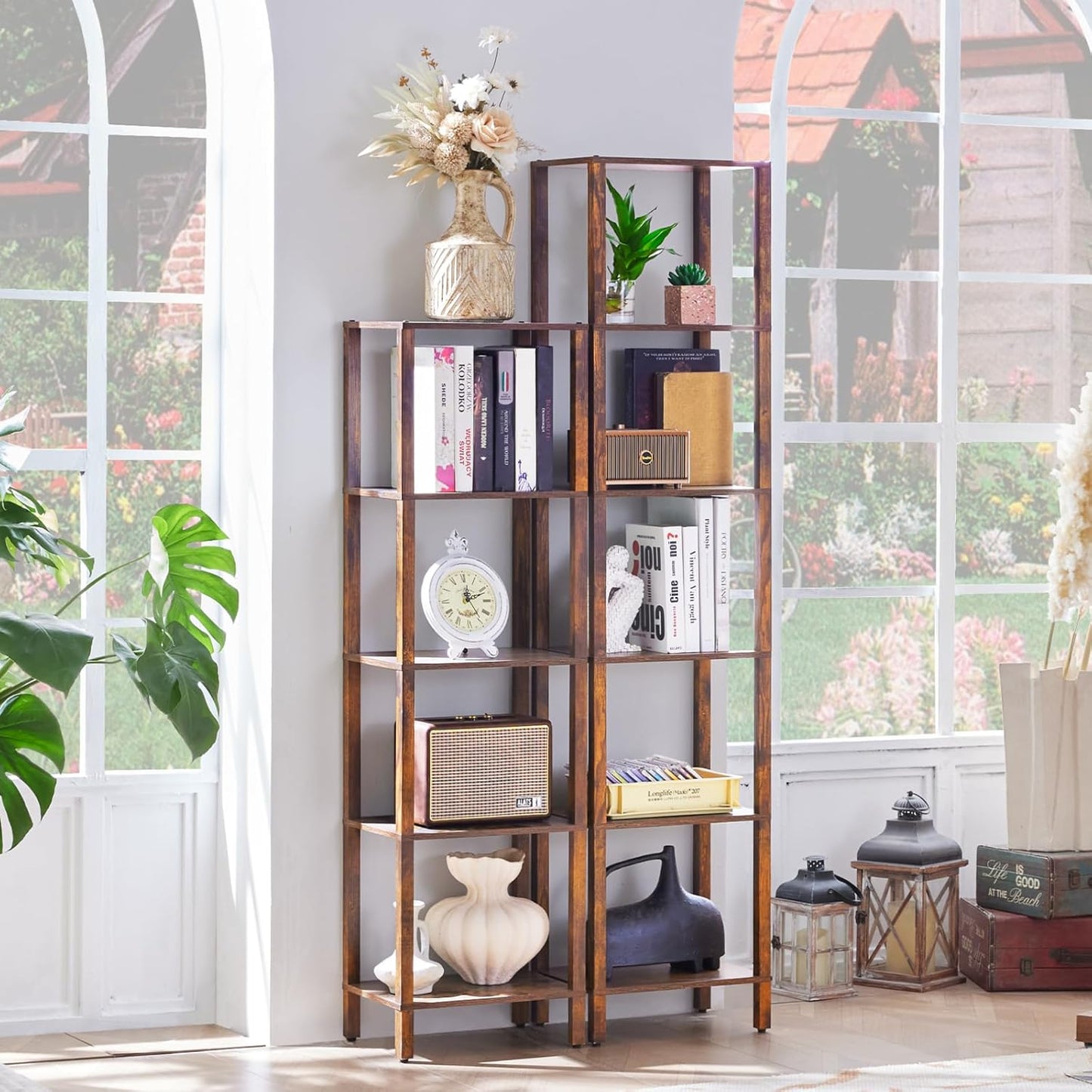 66in Tall Bookshelf 6-Tier Small Narrow Bookcase, Skinny Book Shelf for Small Space, Farmhouse Slim Shelf with Storage, Wood Freestanding Display Thin Bookshelves for Living Room, Office, Brown