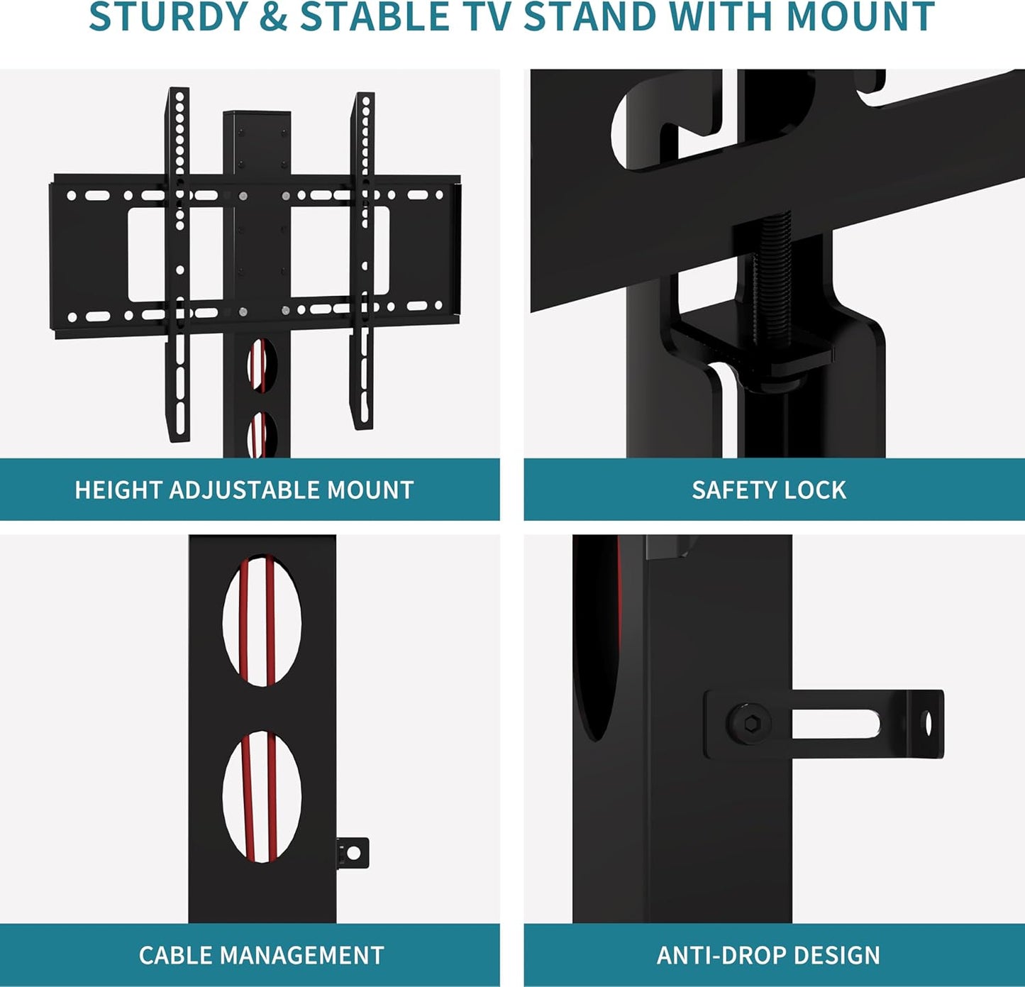 63" W TV Stand with Mount for 50,55,65,75" TV,Entertainment Center with Power Outlet and Led Lights,Height Adjustable TV Console Table with Shelves and Fabric Drawers (Rustic Brown)