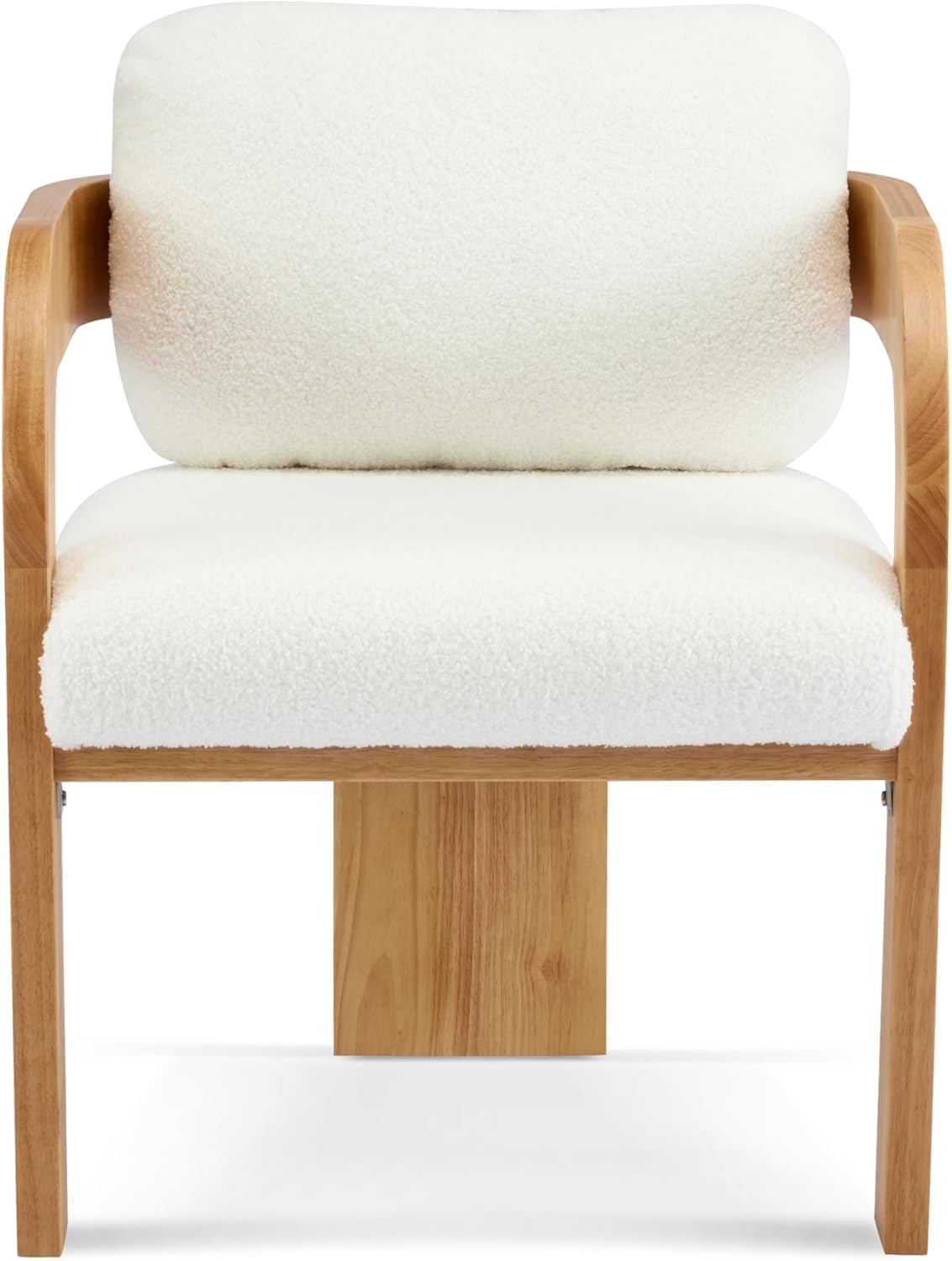 Christopher Knight Home Yorick Modern Boucle Dining Chair Set of 2 with Cushion, Solid Wood Dining Room Armchair Set, Curved Backrest Kitchen Side Chair, Living Room Comfy Extra Seat, Natural+White