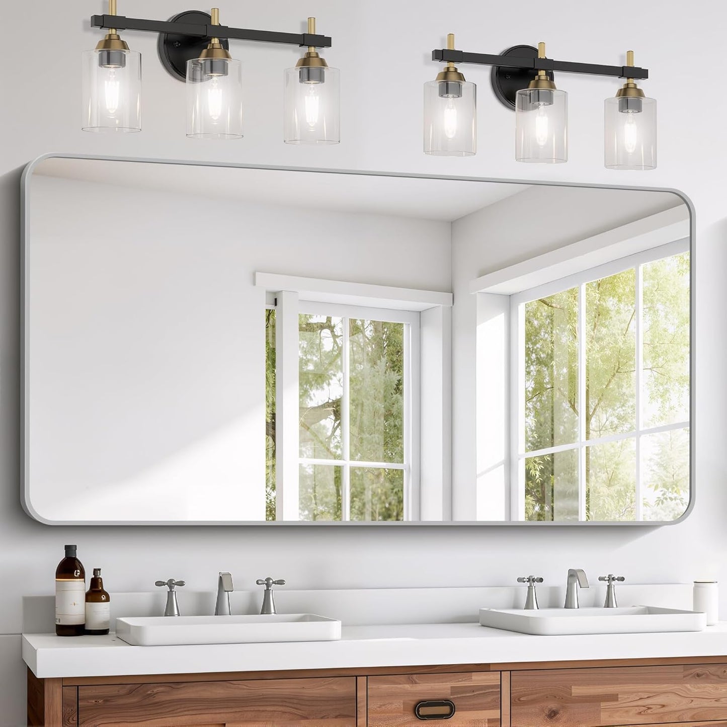 FORBATH 30x60 Inch Silver Bathroom Mirror for Over Sink, Large Rectangular Wall Mirror with Metal Frame, Rounded Corners for Bathroom, Bedroom, Entryway Decor (Horizontal or Vertical)