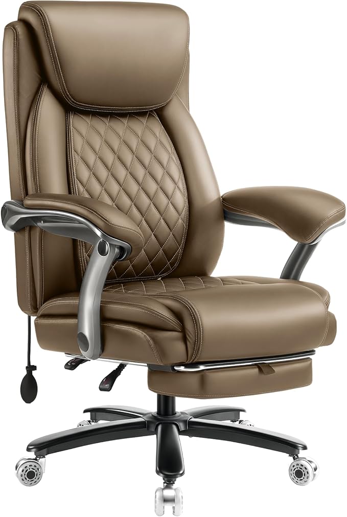 600LBS Reclining Heavy Duty Office Chair with Foot Rest, Big and Tall Office Chair with Pocket Spring Cushion, Large High Back with Adjustable Lumbar Support,Dual Rubber Wheel