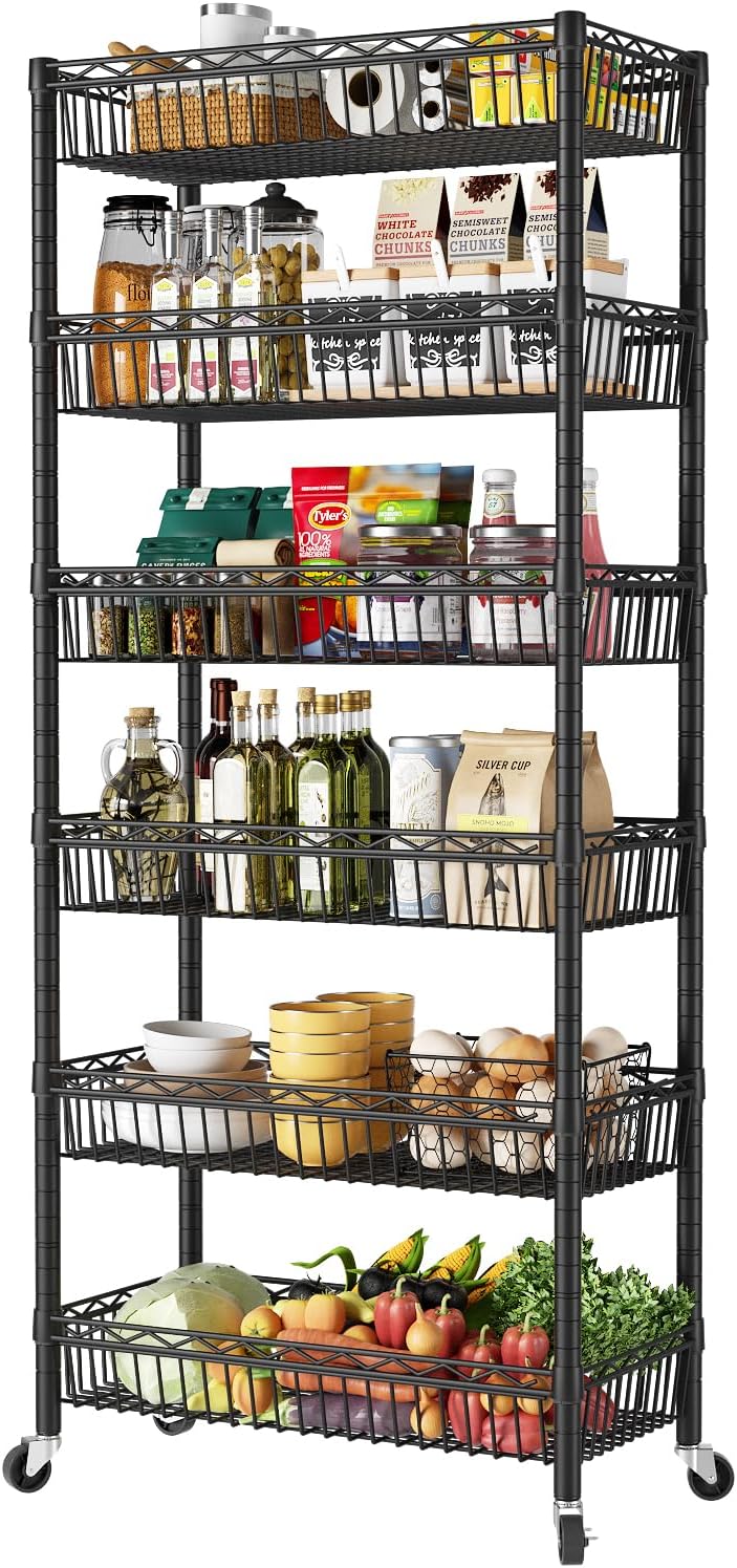 SINGAYE Shelf 6 Tier Wire Shelving Unit Adjustable Storage Shelves Big Basket Rack for Garage Kitchen Office Pantry Laundry Room Organizers13.5 D x 30" W x 65" H Black