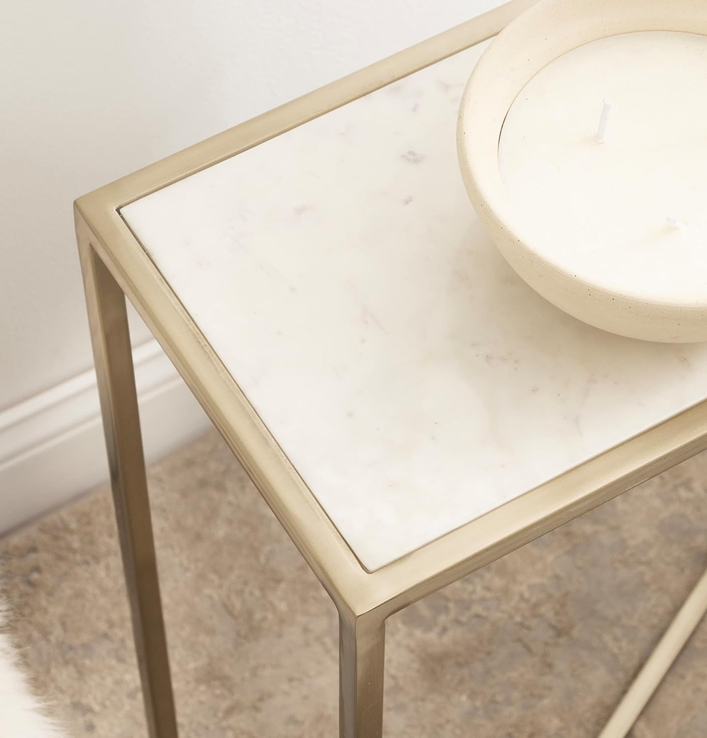 Kate and Laurel Jaspur Modern Slim Side Table, 16 x 8 x 24, White Marble and Gold, Decorative Glam Narrow End Table for Use as Narrow Bedroom Nightstand or Living Room Accent
