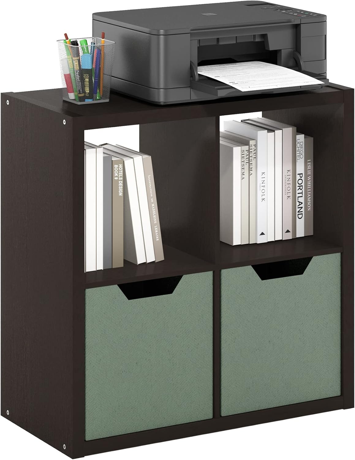 Furinno Cubicle Open Back Decorative Cube Storage Organizer, 4-Cube, Black Dark Oak