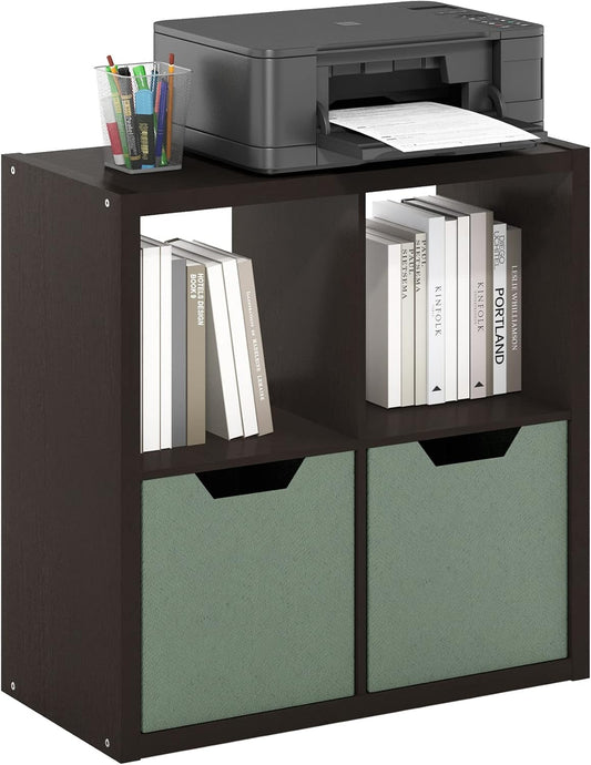 Furinno Cubicle Open Back Decorative Cube Storage Organizer, 4-Cube, Black Dark Oak