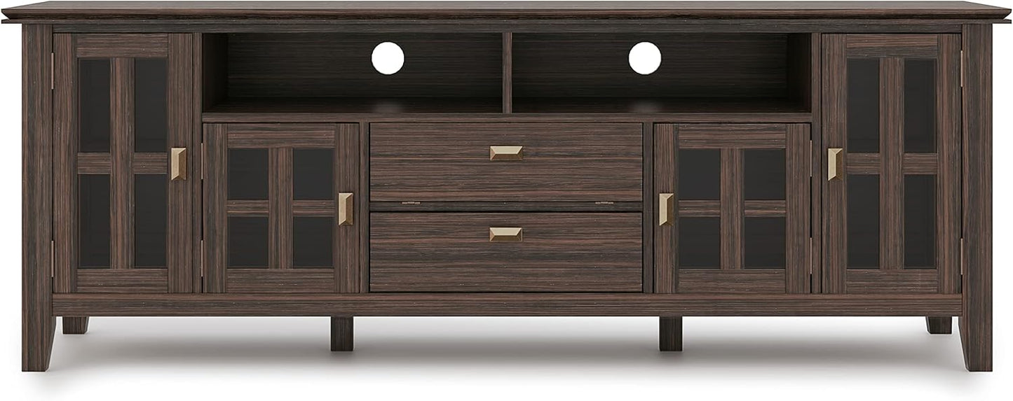 SIMPLIHOME Artisan SOLID WOOD 72 inch Wide Transitional TV Media Stand in Farmhouse Brown For TVs up to 80 inches for the Living Room and Entertainment Center