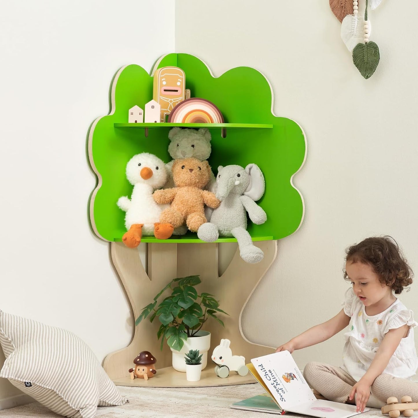 OOOK Tree Bookshelf for Kids Reading Nook, Corner Bookcase Toy Storage for Playroom, Classroom, Playroom, Nursery