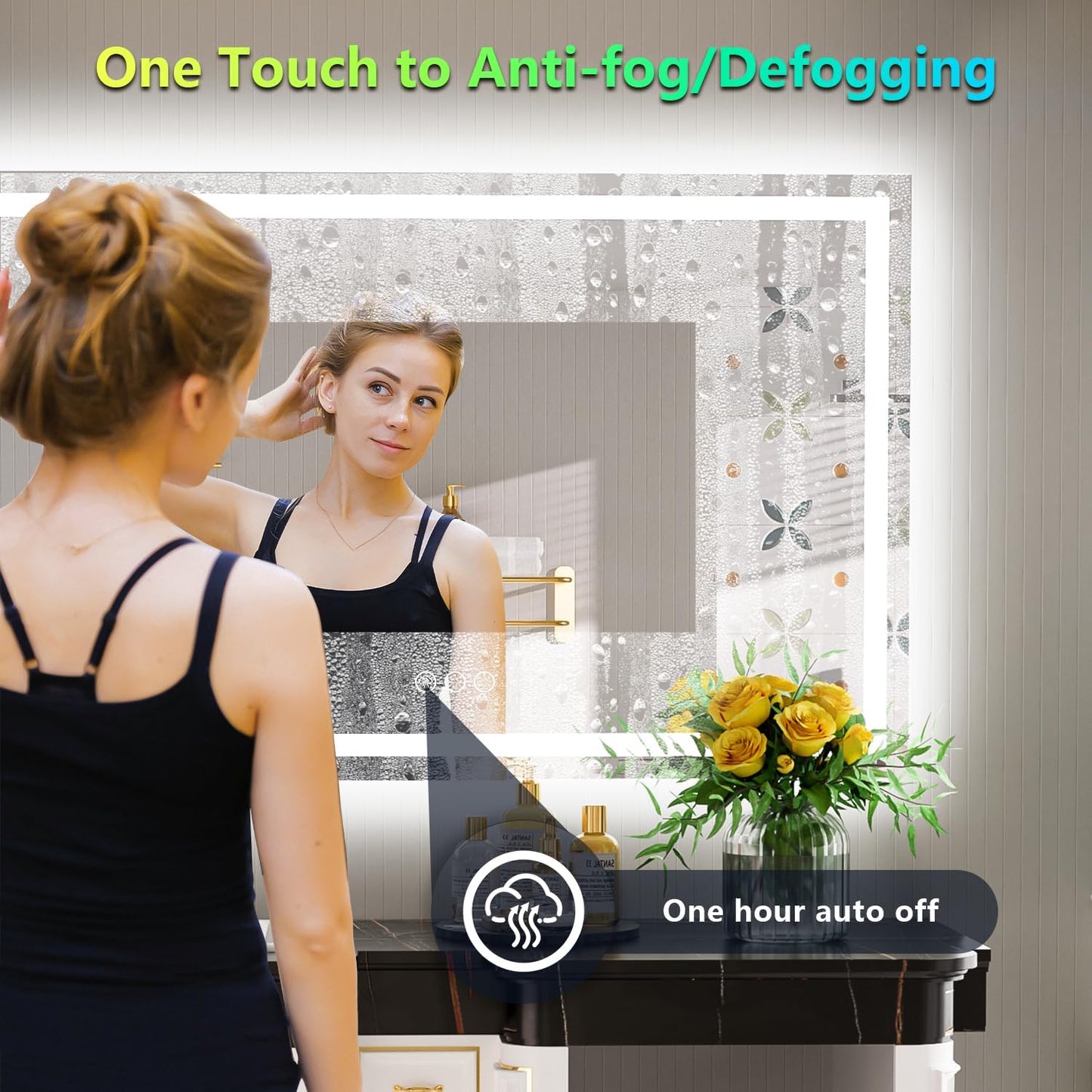 55x30 Inch RGB LED Bathroom Mirror Front Light and RGB Backlit Lighted Vanity Mirror for Bathroom Wall Mounted Dimmable Anti Fog Memory Shatter-Proof IP54 Waterproof Horizontal/Vertical