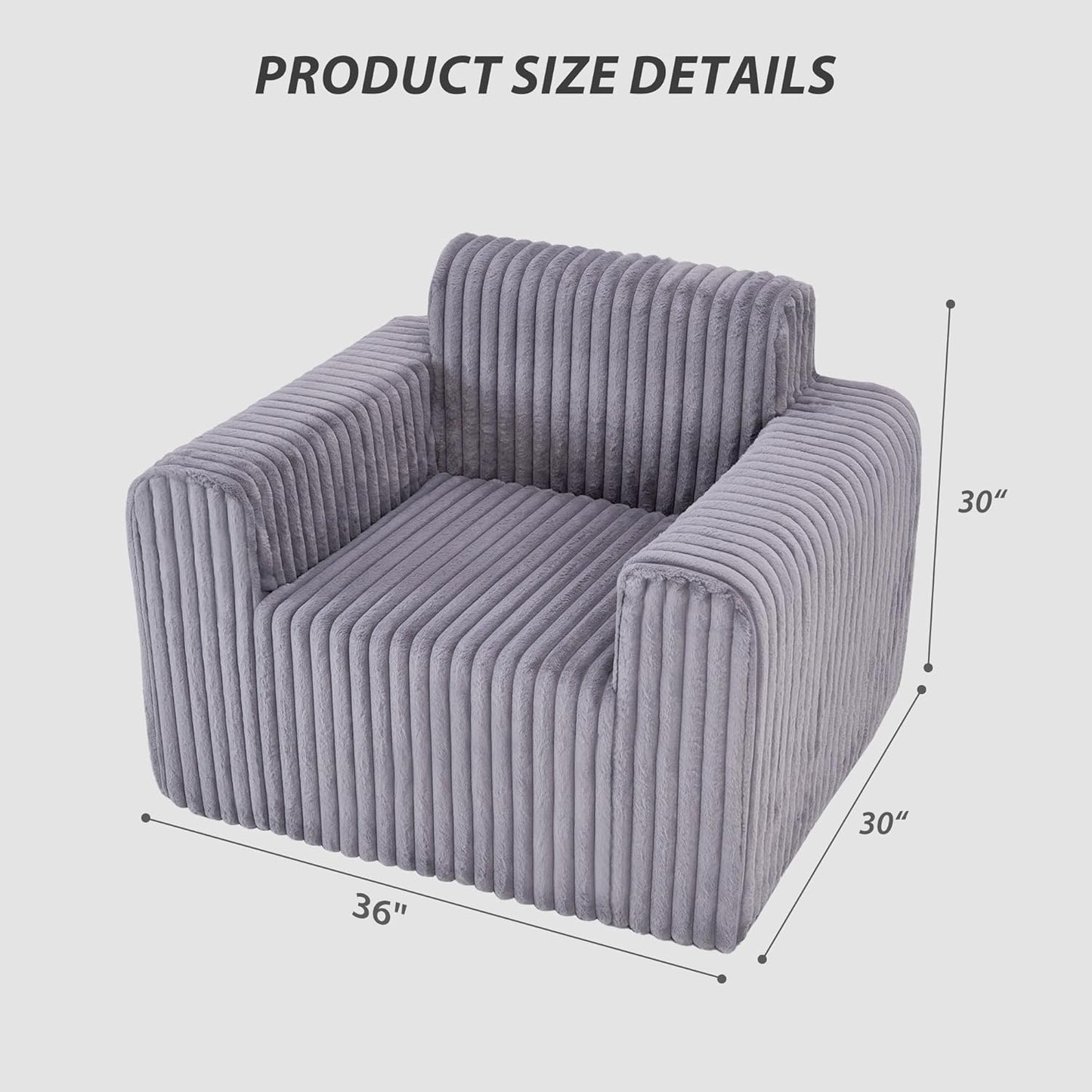 Giant Bean Bag Chair for Adults, Non-Slip Floor Sofa with High Backrest & Wider Armrest, Upgrade Whole Sponge Bean Bag Sofa Couch for Bedroom Living Room(Large,Grey,Stripe Plush)