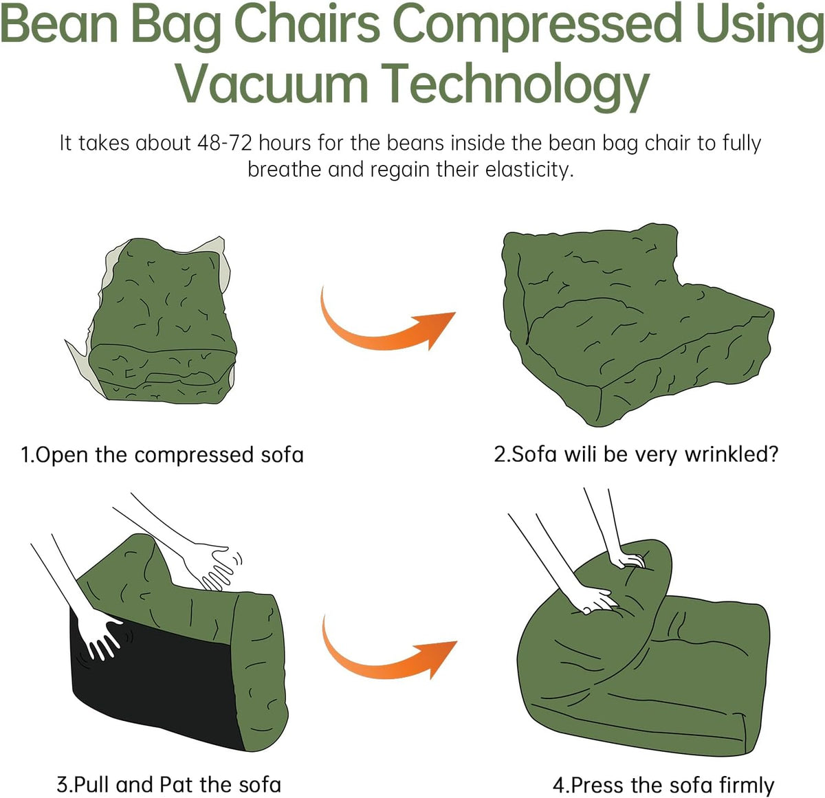 Bean Bag Chair Lazy Bean Bag Sofa, Floor Beanbag Chairs with Stuffed High-Density Foam, Memory Foam Bean Bag Sofa for Living Room, Bedroom and Office