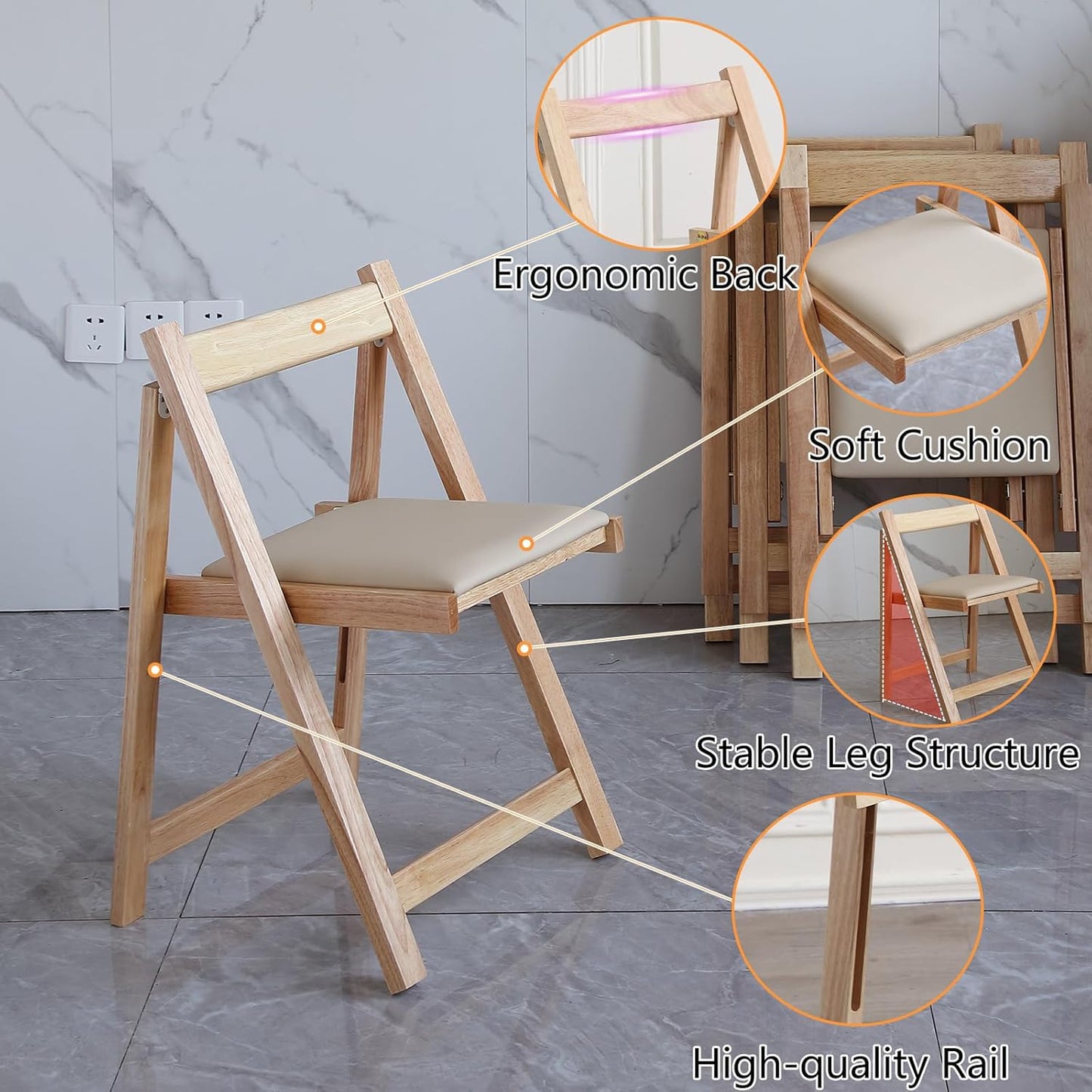 Folding Dining Chairs with Padded Seat Lightweight sillas para Fiestas,2 Pack Folding Chair for Dinner,Party Wedding,Picnic Event, 196LB Weight Capacity(Wood)