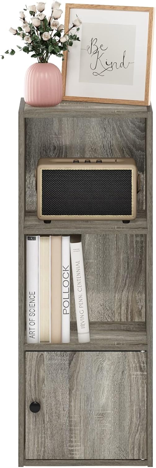 Furinno Luder Shelf Bookcase with 1 Door Storage Cabinet, French Oak