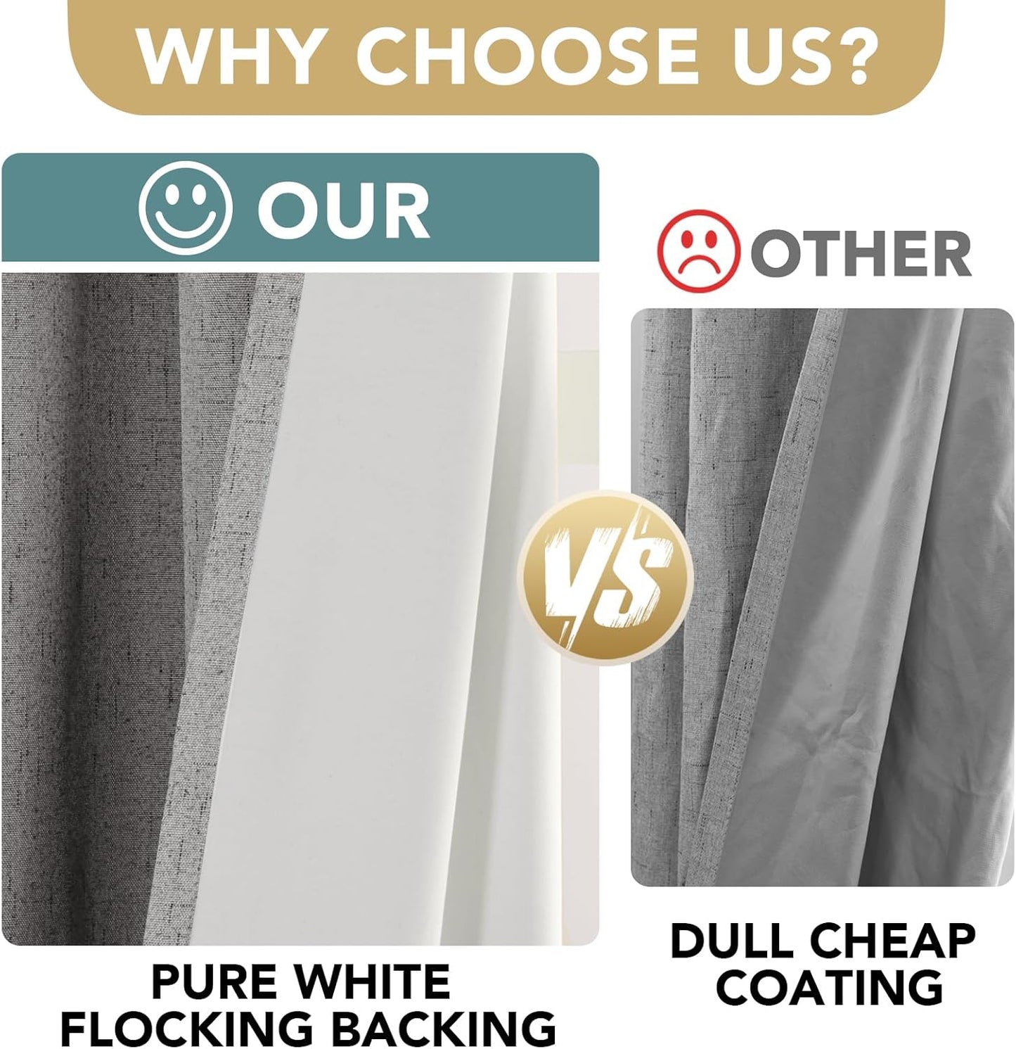 H.VERSAILTEX Linen Blackout Curtains 63 Inches Long 100% Blackout Thermal Insulated Textured Linen Look Curtain Draperies Anti-Rust Grommet, Energy Saving with White Liner, 2 Panels, Dove Gray