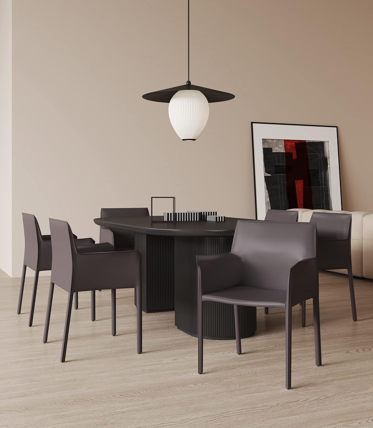 Manhattan Comfort Paris Modern Saddle Leather Dining Chairs, Metal Frame, Comfortable Padded Seat, Fully Assembled Armchair Accent Furniture, Set of 2, Grey