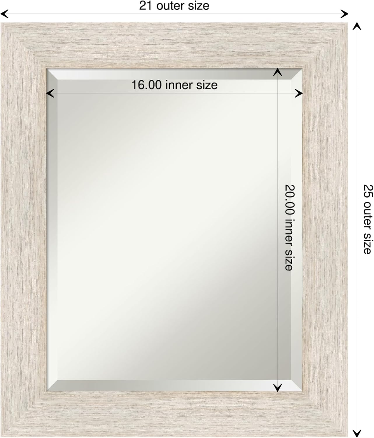 Amanti Art White Bathroom Mirror for Over Sink, 25x21 Hardwood White Wash Rectangle Vanity Mirror, Small Rustic Farmhouse Wood Frame, Hangs Horizonally and Vertically, Bathroom Wall Decor, Beveled