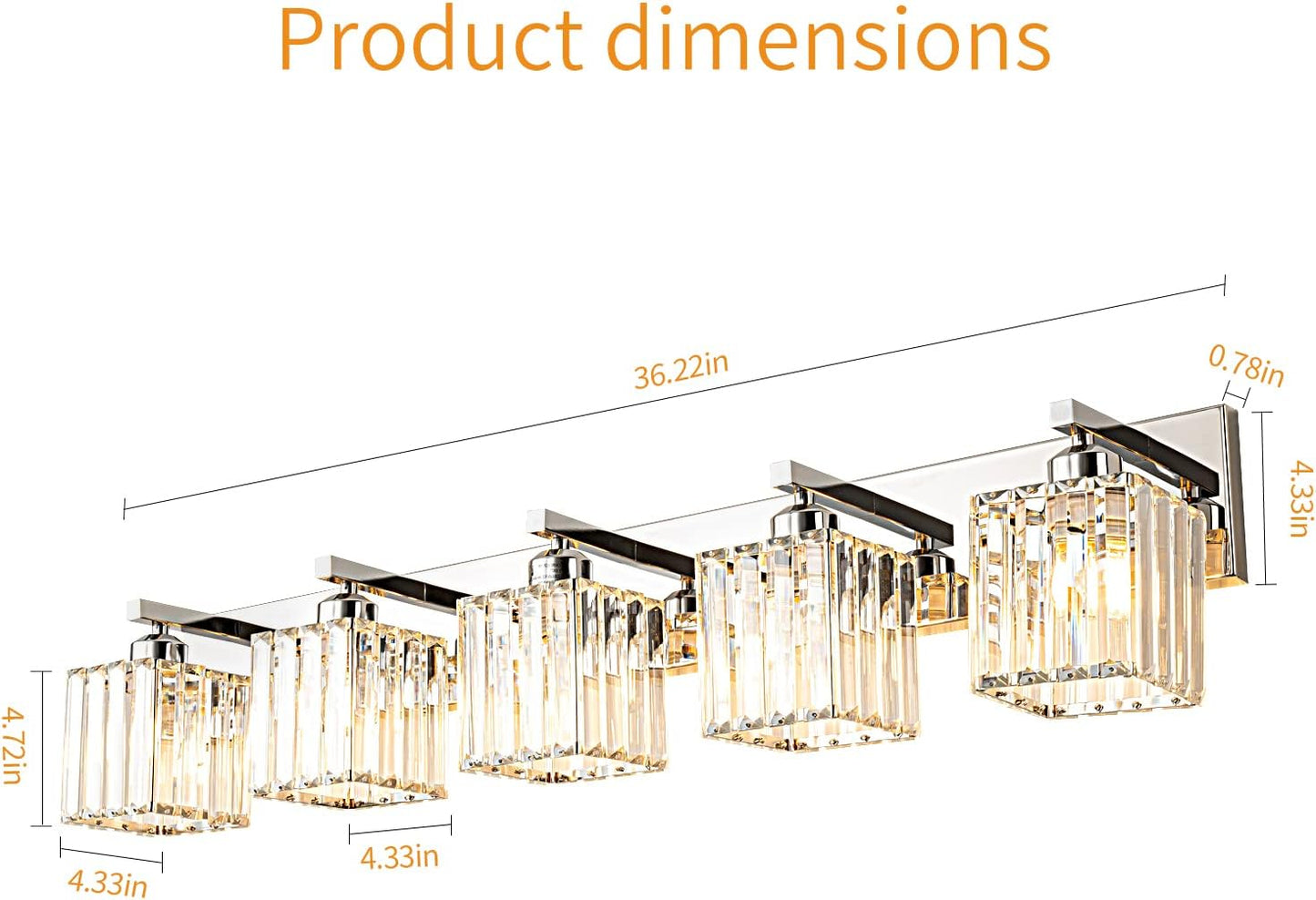 Modern Vanity Light 5-Lights Chrome Crystal Bathroom Wall Light Fixtures