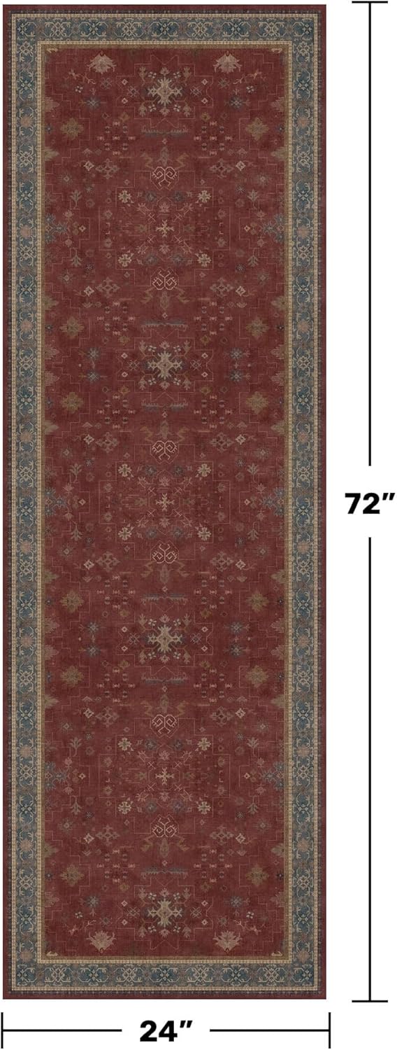 2x6 Turkish Kitchen Runner Rugs Non Skid Washable - Washable Rug for Hallway, Bedroom Bedside, Bathroom, Laundry Room, Hallway, Non Slip with Rubber Backing, Oriental Dark Red Kitchen Accessories