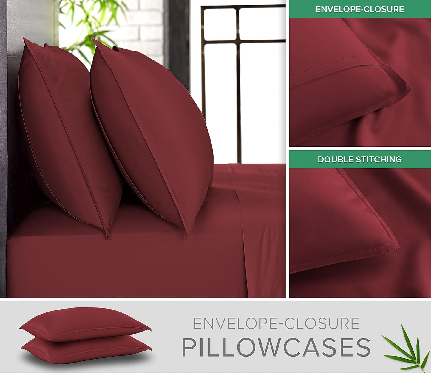 Full Sheets by Pure Bamboo, Genuine 100% Organic Viscose Derived from Bamboo Bed Sheet Set, Luxuriously Soft & Cooling, Double Stitching, Lifetime Quality Promise (Full, Merlot)