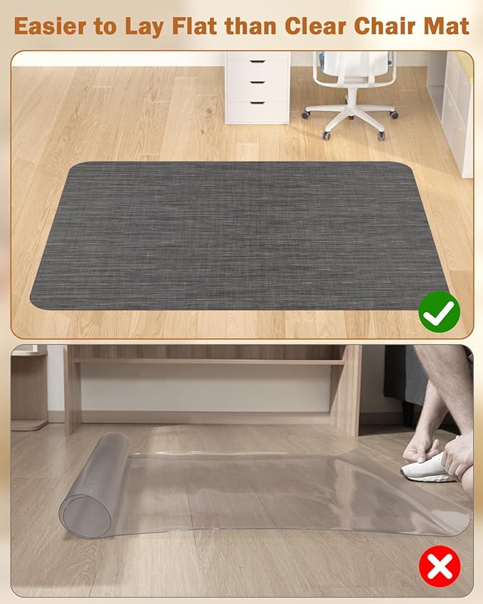 Blvornl Office Chair Mat for Hardwood Floor, 35.4"*47.2" Desk Computer Mat for Hard Wood, Large Anti-Slip Hard Floor Protector Rolling Chair Mat, PVC Desk Rug for Office Black