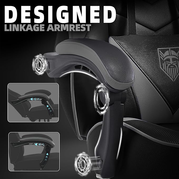 Vonesse Gaming Chair, High Back Gaming Chair with Footrest and Massage, Gaming Chairs for Adults with Pocket Spring Cushion, Big and Tall Reclining Computer Chair with Lumbar Support (Grey/Black)