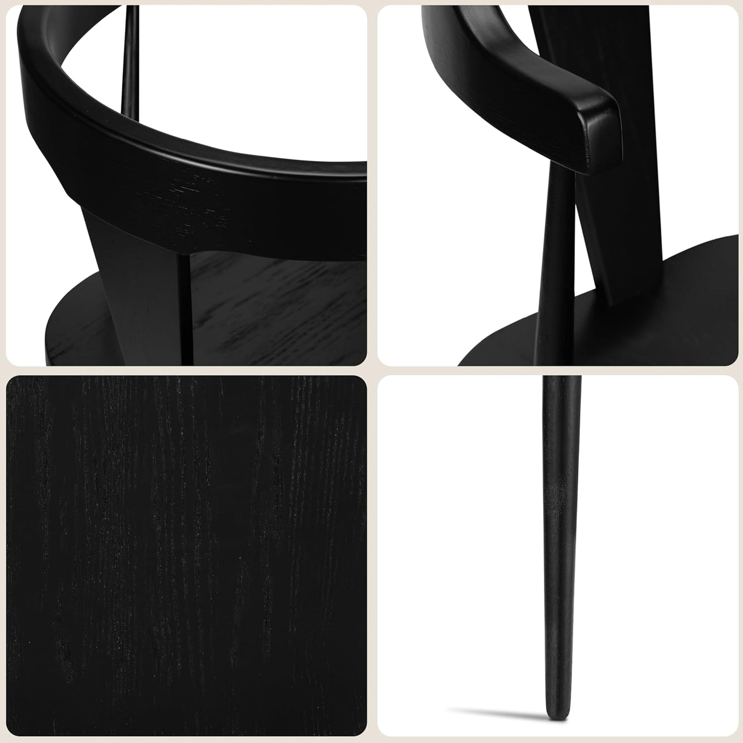 POLY & BARK Mid Century Modern Enzo Black Dining Chair – Solid Oak Wood Splat Back Chair, 18" Seat Height, 32" Tall – Stylish MCM Kitchen & Dining Room Chair - Set of 4
