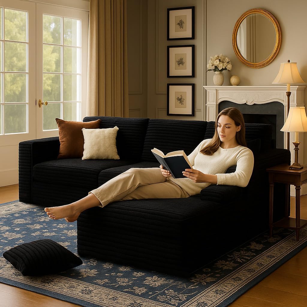 COMHOMA 105”Modular Sectional Sofa with Deep Seat,Cloud Upholstered L-Shape Couch Wide Arms Corduroy Fabric High-Density Foam Chaise Lounge for Living Room No Assembly Required