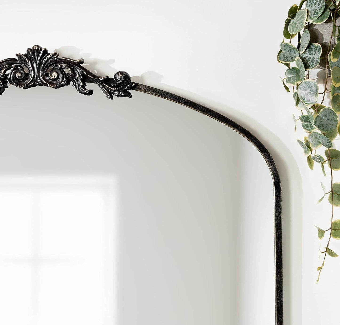 Kate and Laurel Arendahl Ornate Traditional Arched Mirror; 36 x 29; Black; Decorative Baroque Style Arched Wall Mirror with Wide Frame and Ornamental Crown