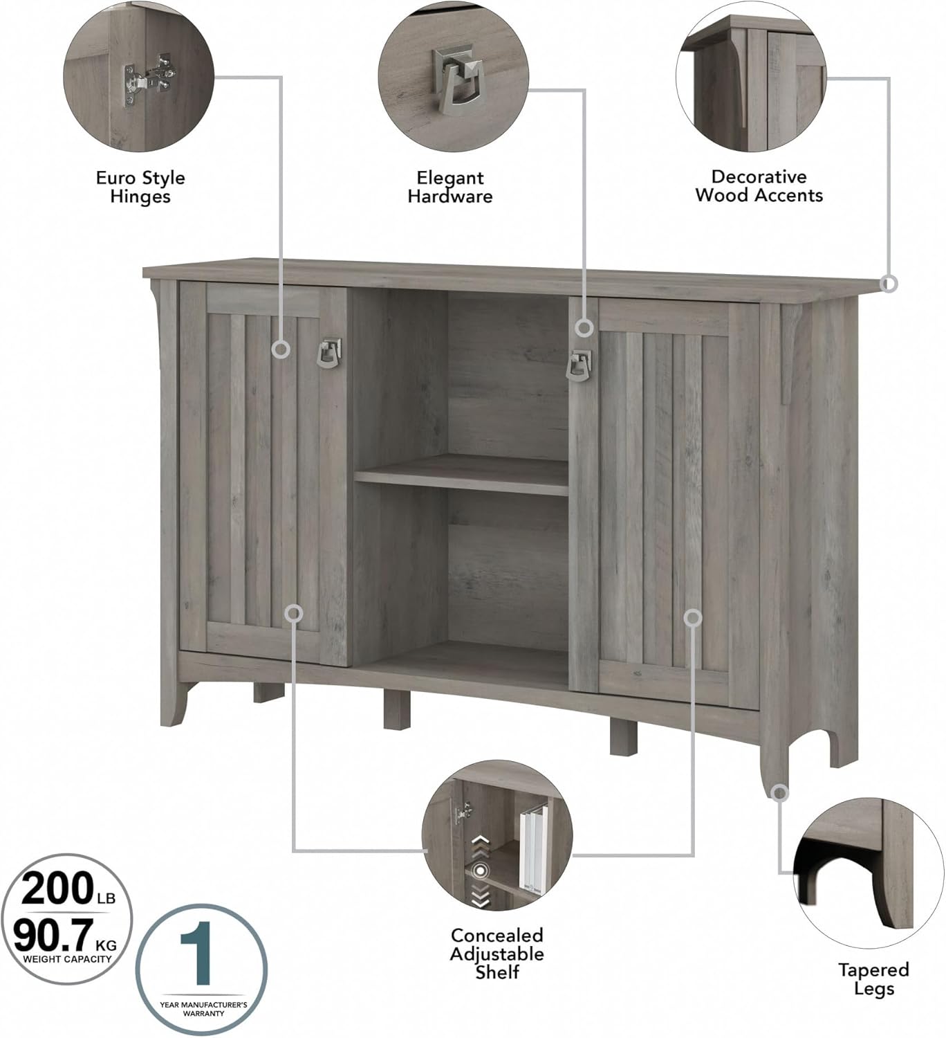 Bush Furniture Salinas Accent Storage Cabinet with Doors in Driftwood Gray