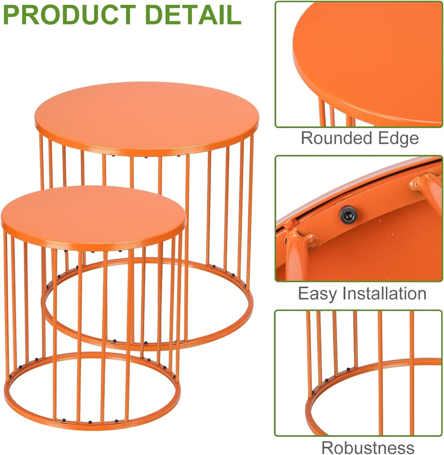 SUNNYPARK Outdoor Side Table Set of 2, Metal Circle Accent End Tables for Balcony Backyard Garden Indoor Living Room, Durable Black Nesting Coffee Tables, 20”+16” Dia