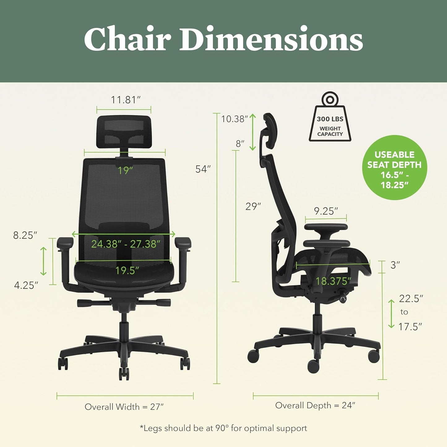 HON Ignition 2.0 Ergonomic Office Chair with Headrest, Adjustable Tilt, Swivel Wheels, Comfy for Long Hours, Home Office Desk Chairs, Black