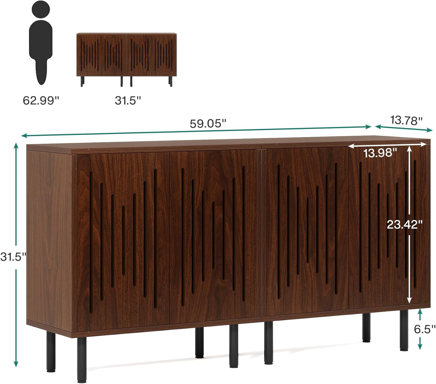 Tribesigns Set of 2 Sideboard Buffet with Storage, 59" Buffet Sideboard Cabinet with Adjustable Shelves, Accent Storage Cabinet for Living Room, Dark Brown